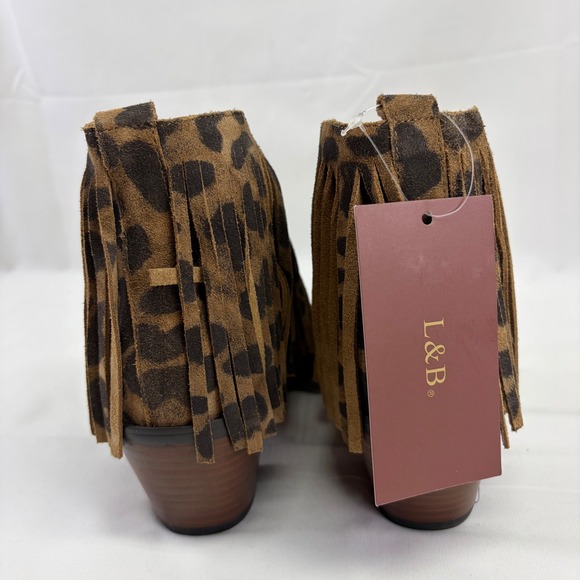 NWT L&B Womens Italian Leopard Fringe Booties Western Boho Boots Size 8 - Picture 5 of 10